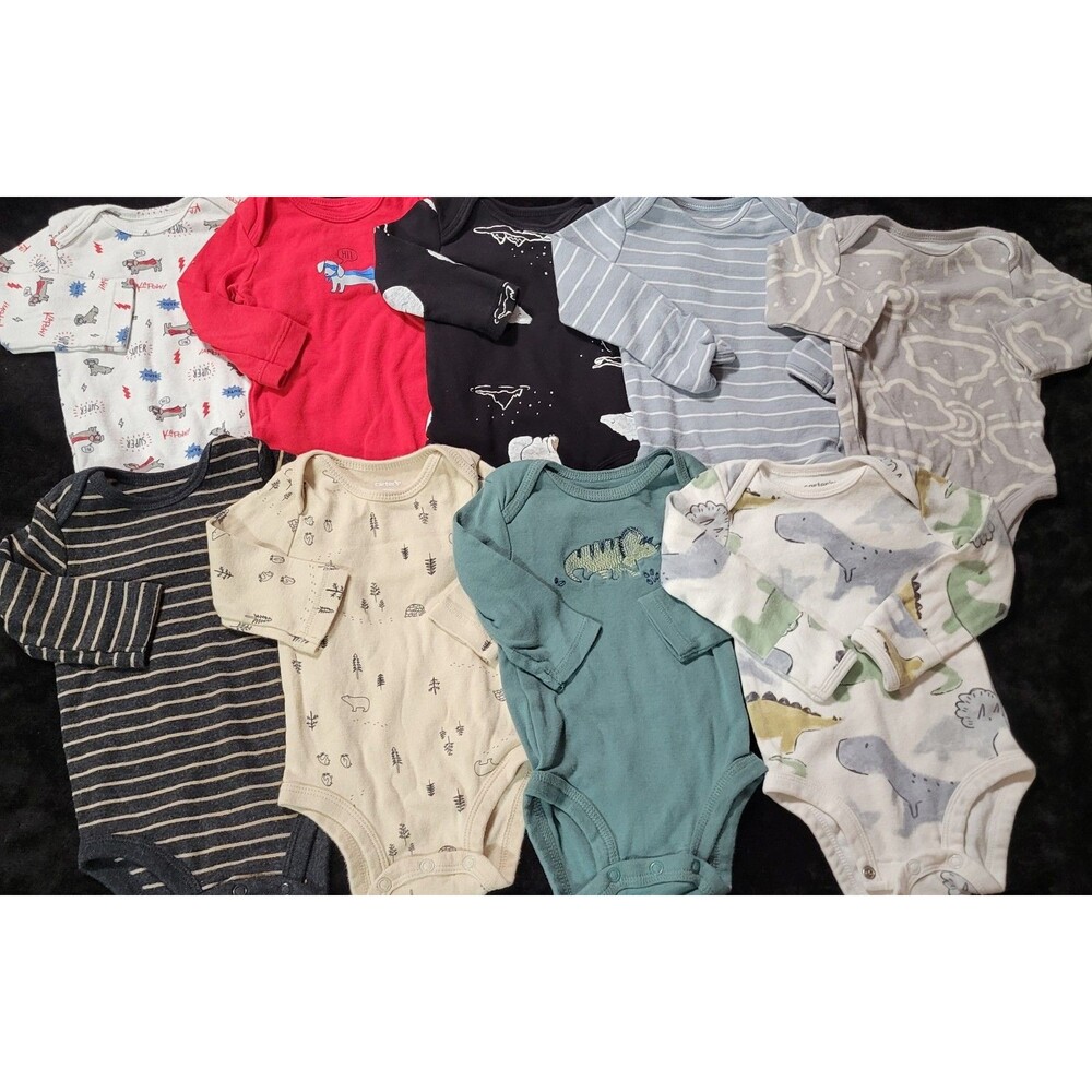 Lot Of 9 Baby Boy Carter's Long Sleeve Bodysuits Size 3 Months